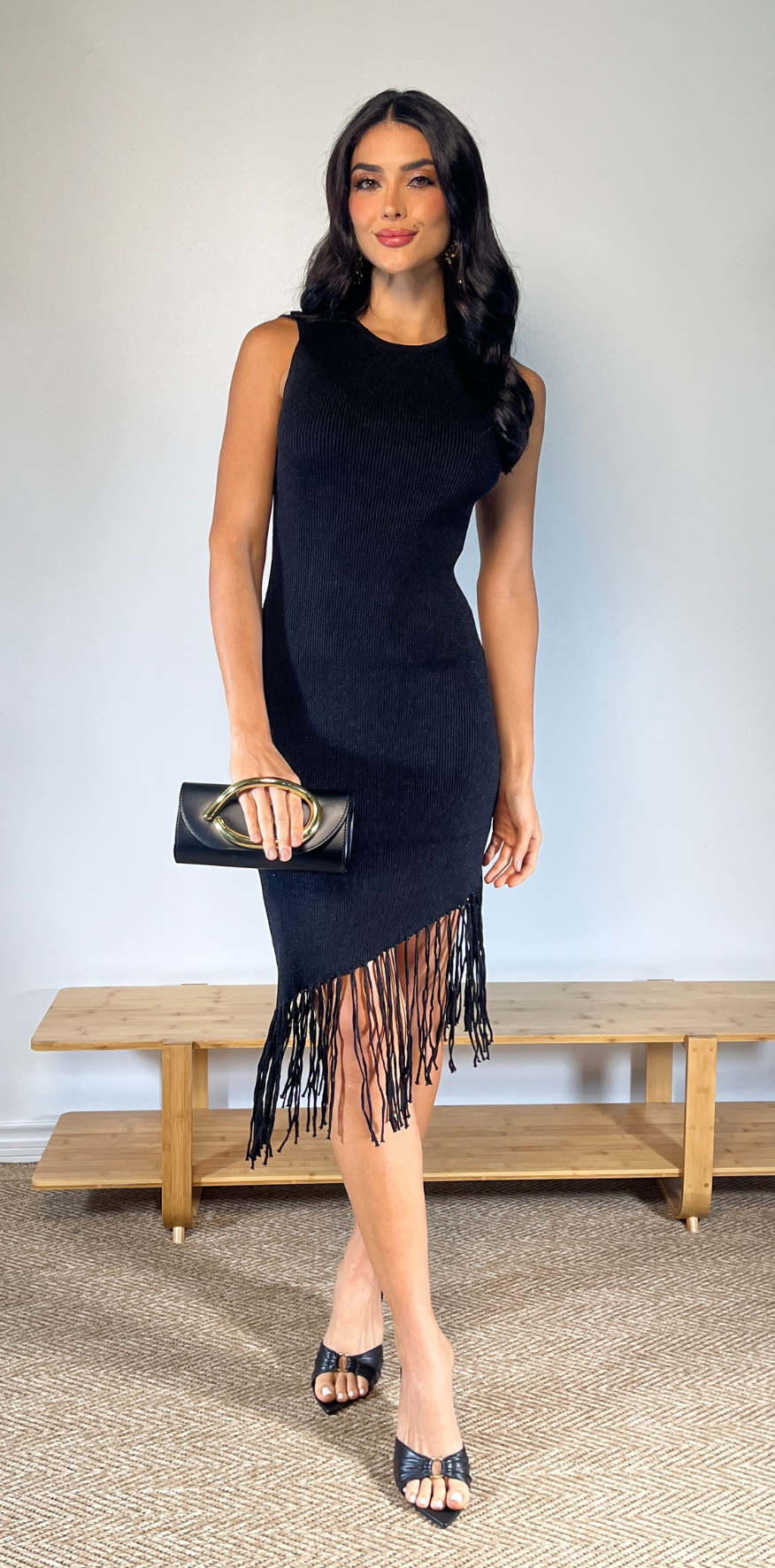 Black Knit Fringed Dress