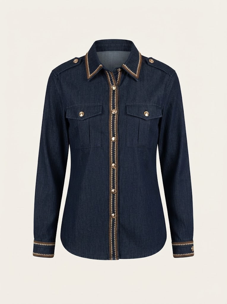 Detailed Indigo Denim Shirt