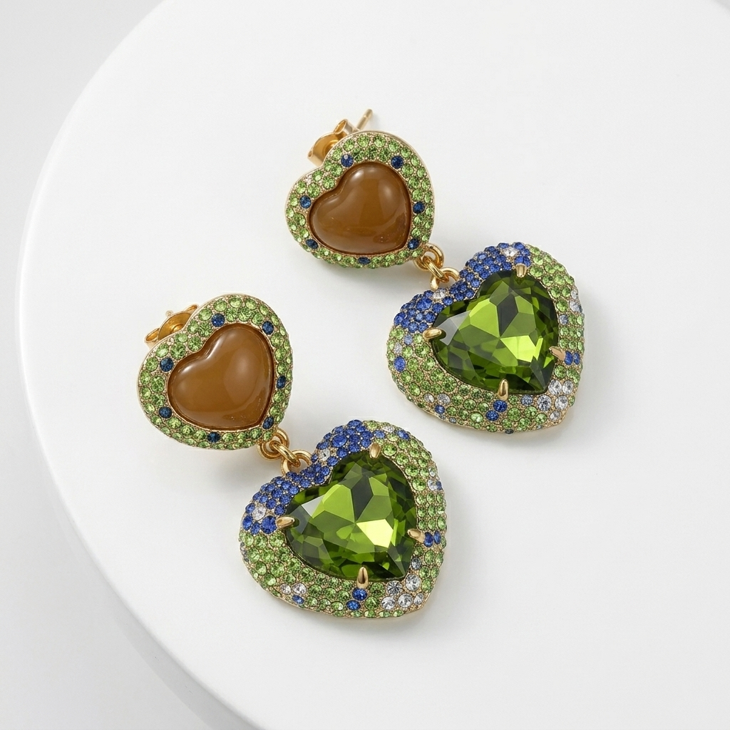Green Heart Earrings