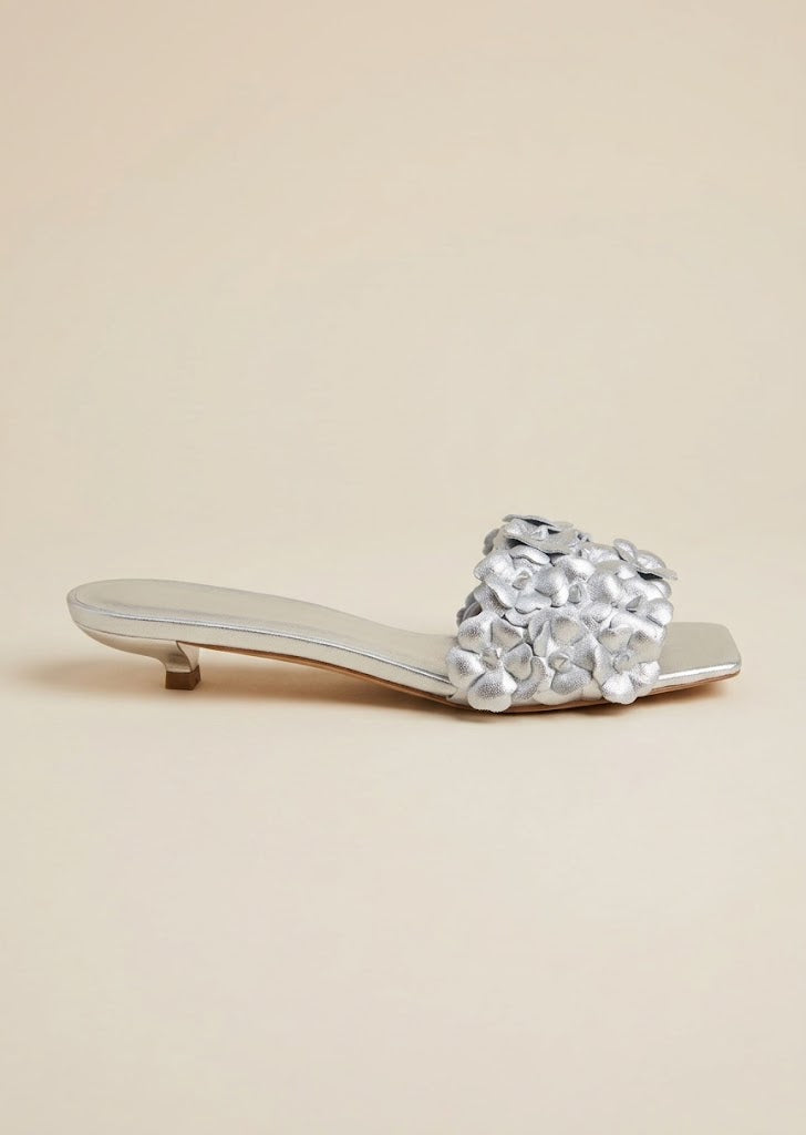 Silver Floral Kitten Heels