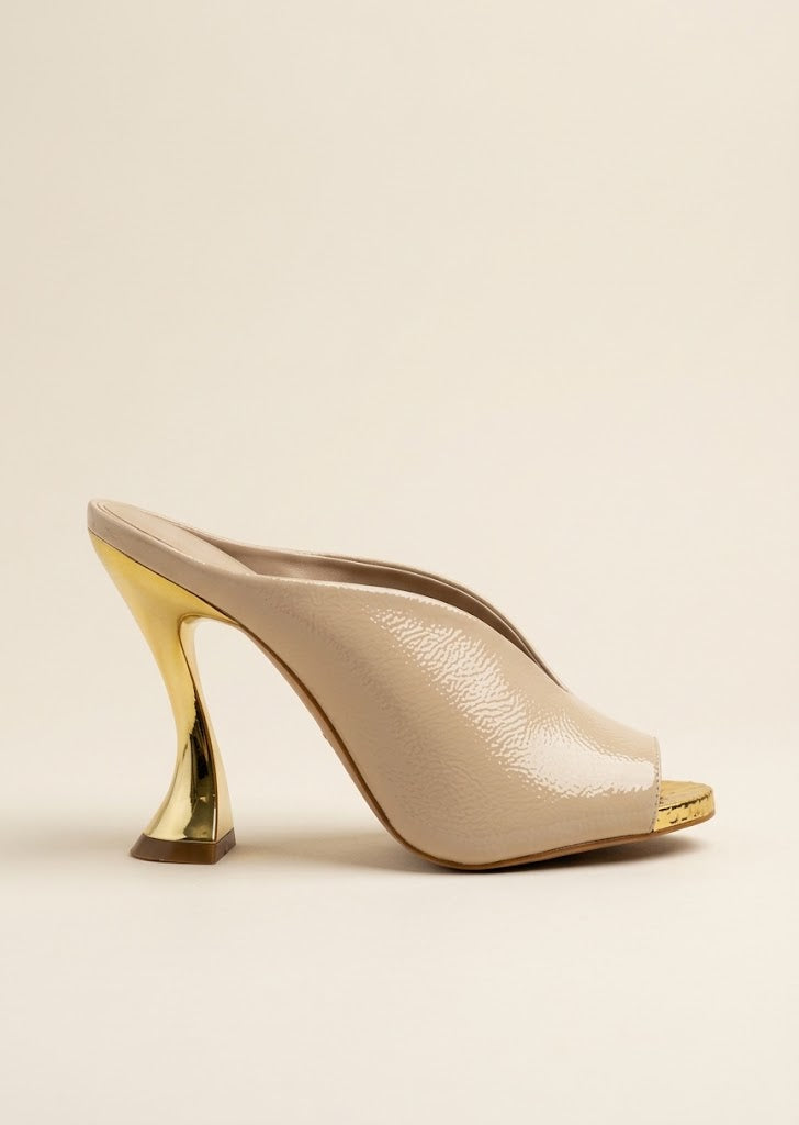 Beige Slide Gold Heels