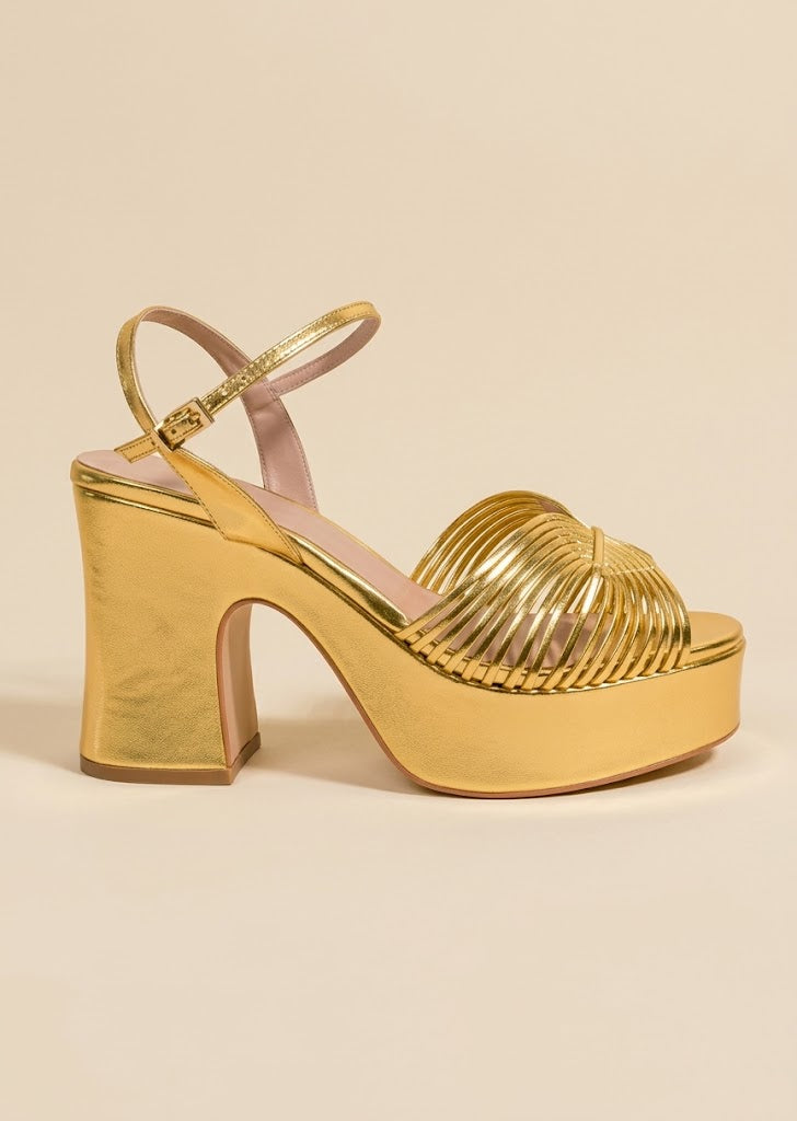 Gold Multi Straps Chunky Heels