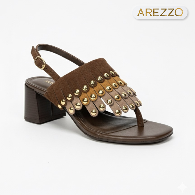 Gold Studs Mocha Block Heels