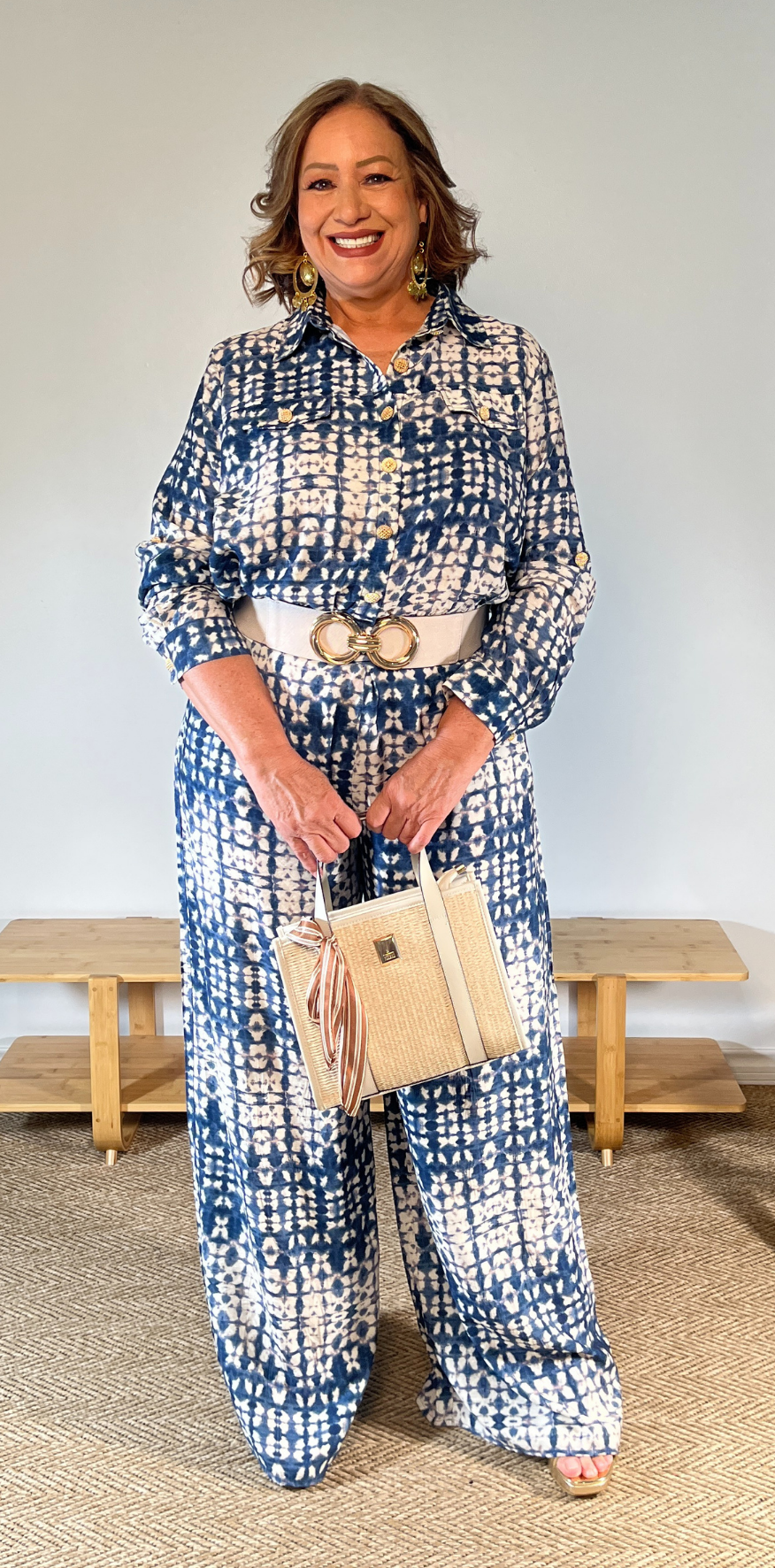 Navy/White Print Pants