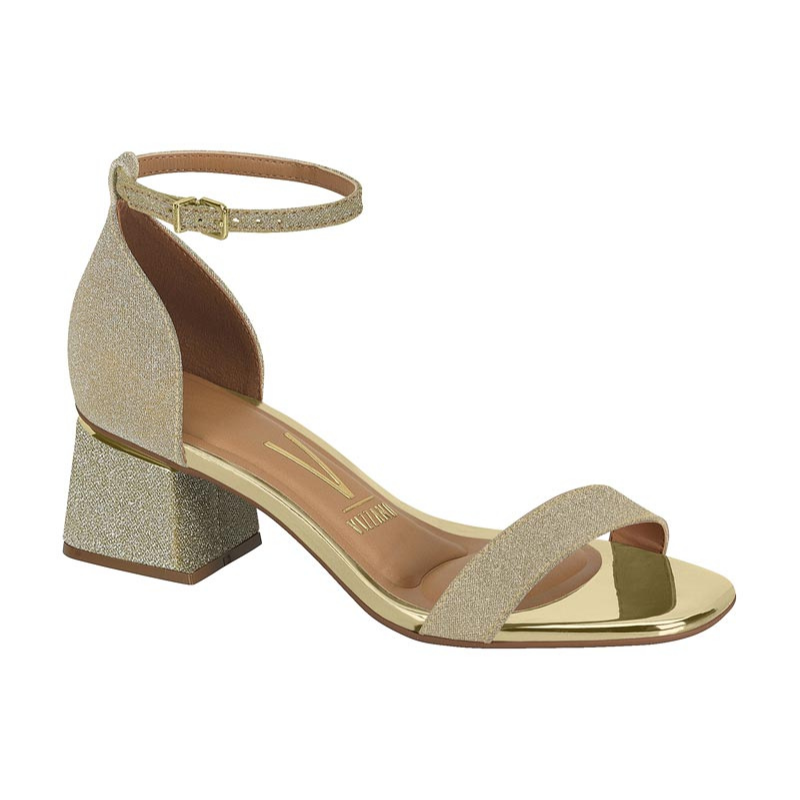 Ankle Strap Gold Low Block Heels