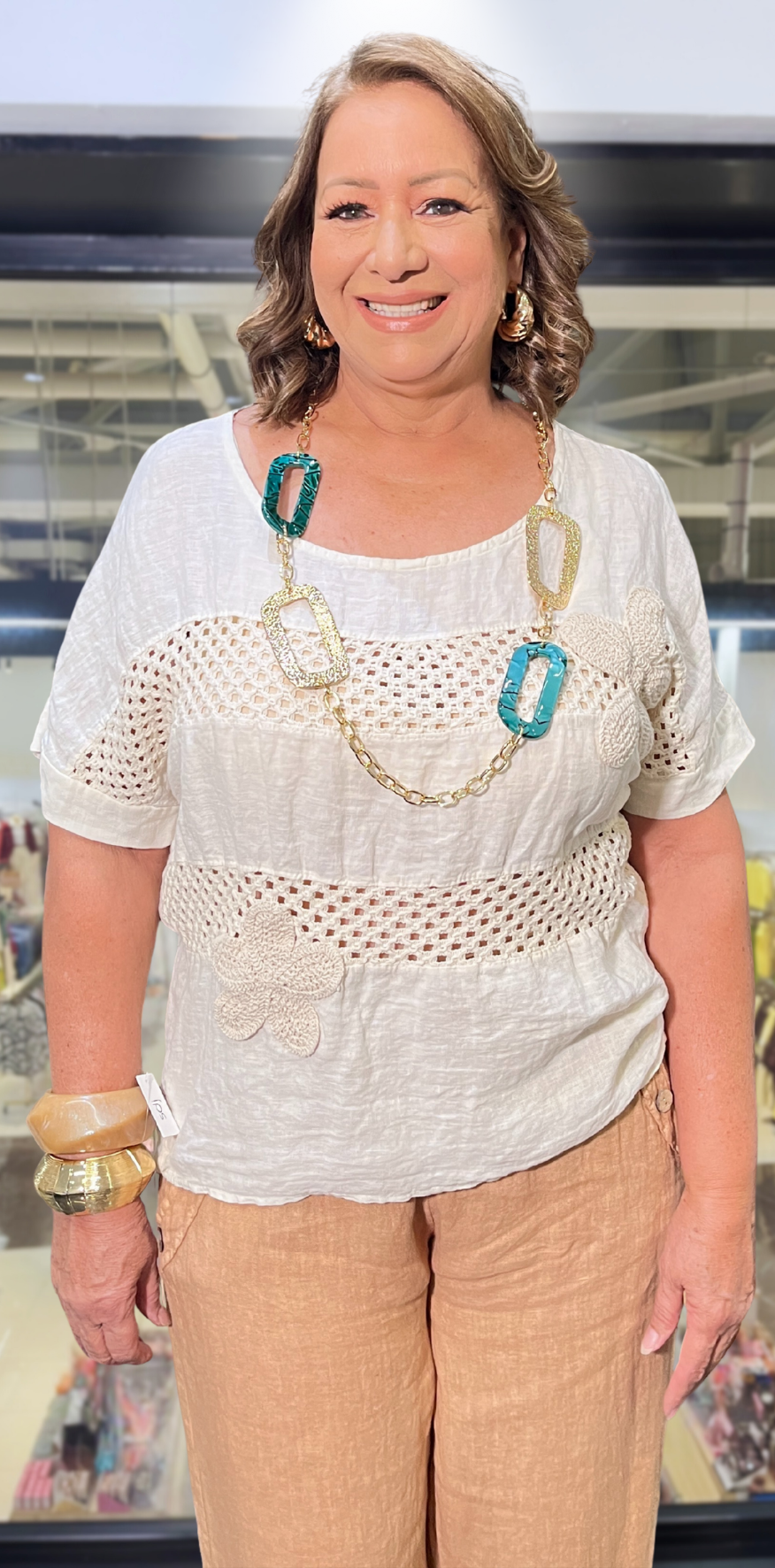 Creme Floral Lino Blouse