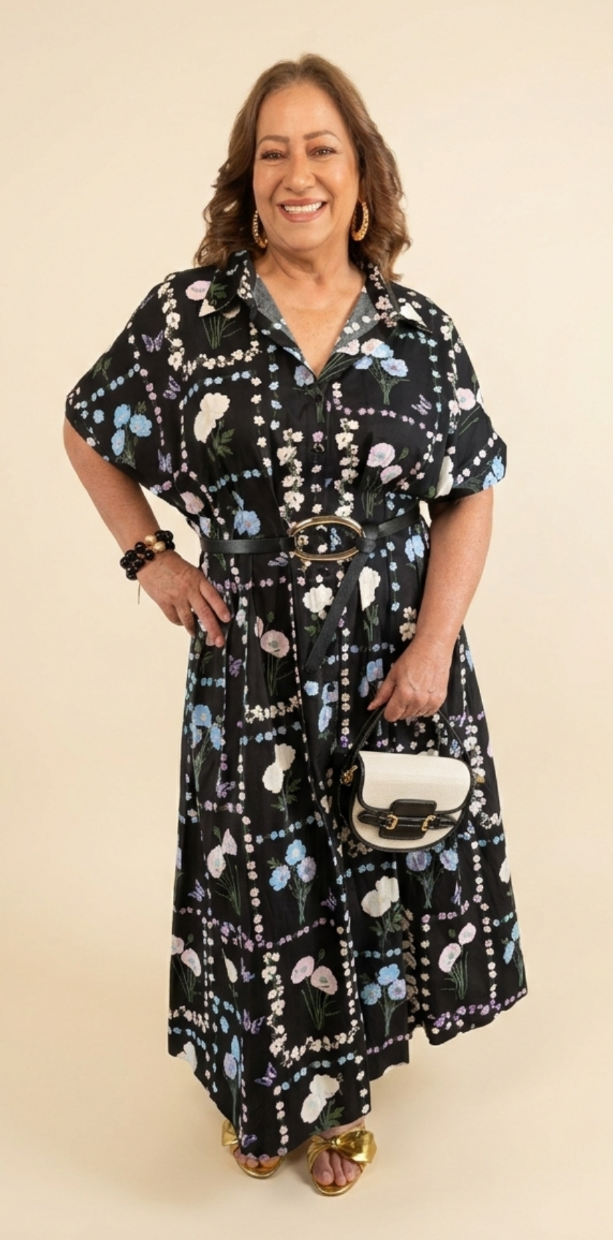 Vivid Floral Black Dress