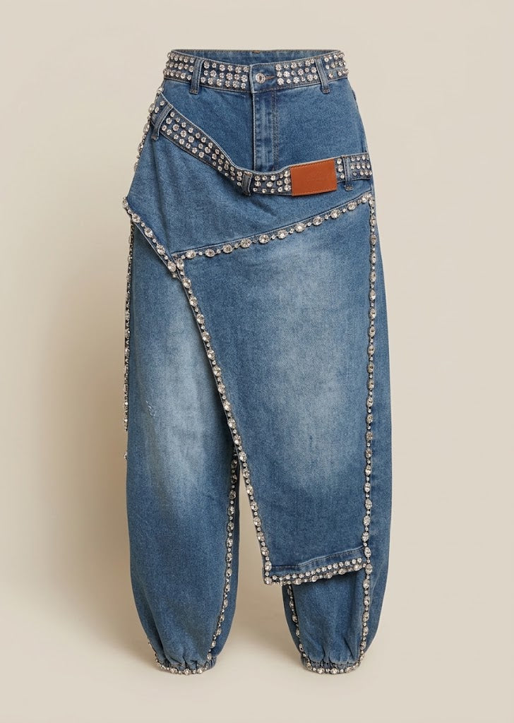 Asymmetrical Skirt Overlay Jeans