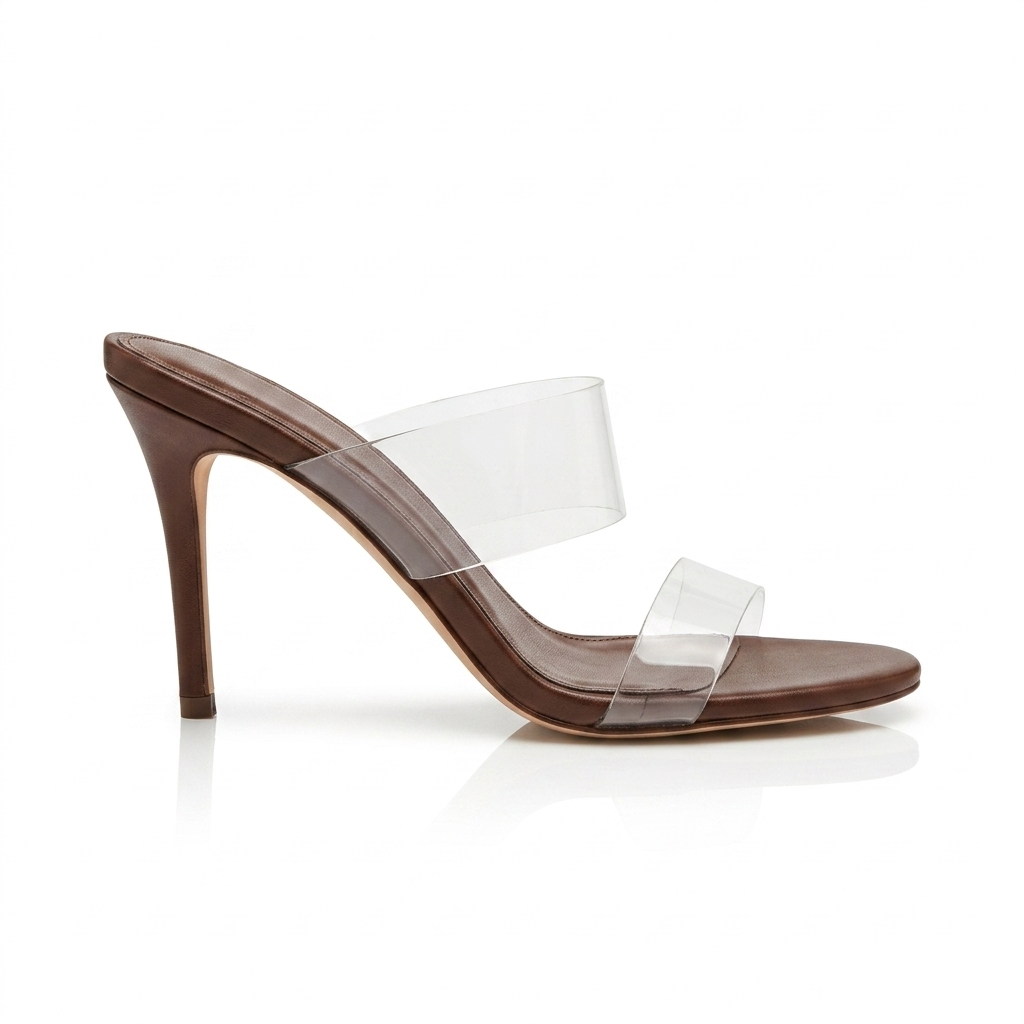 Clear Strap Brown Heels