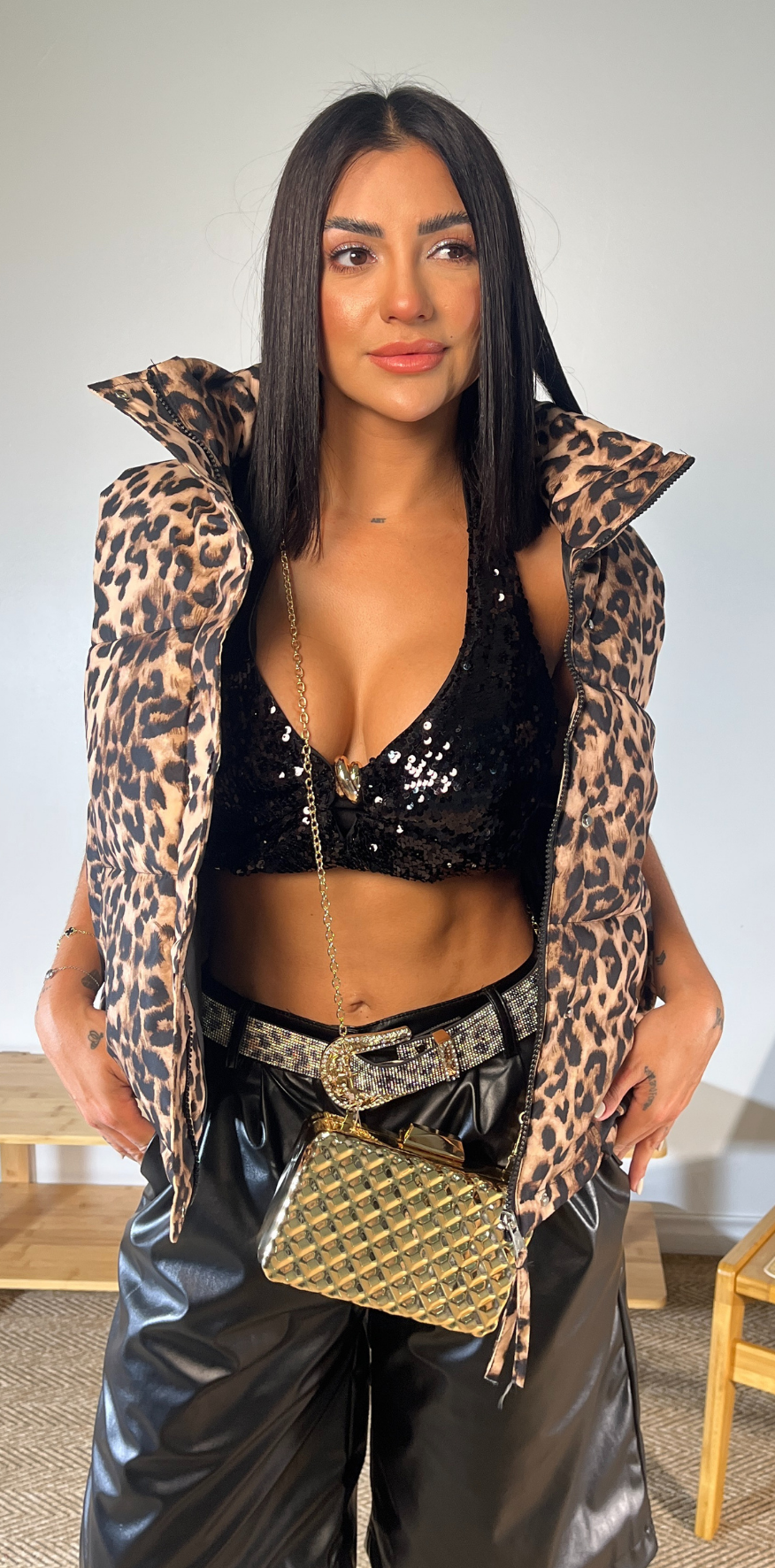 Black Sequin Crop Top