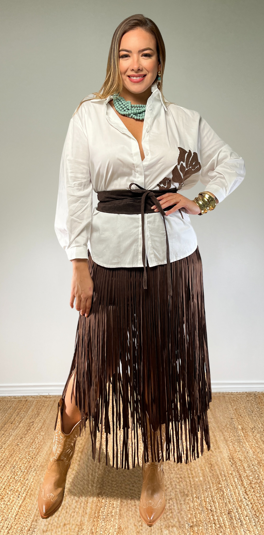 Brown Fringed Skirt