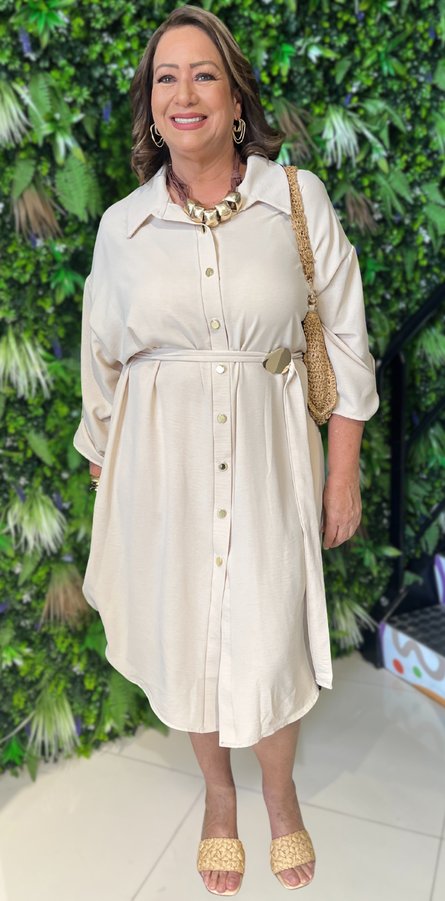 Beige Buttoned Dress