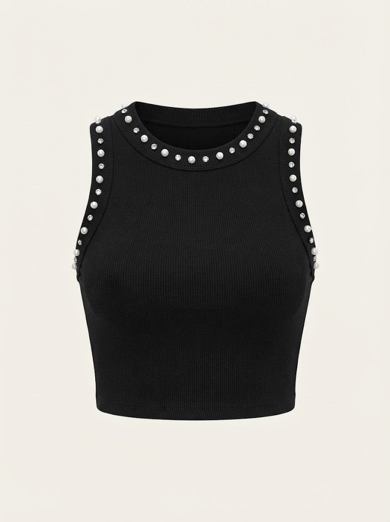 Embellished Ribbed Crop Top