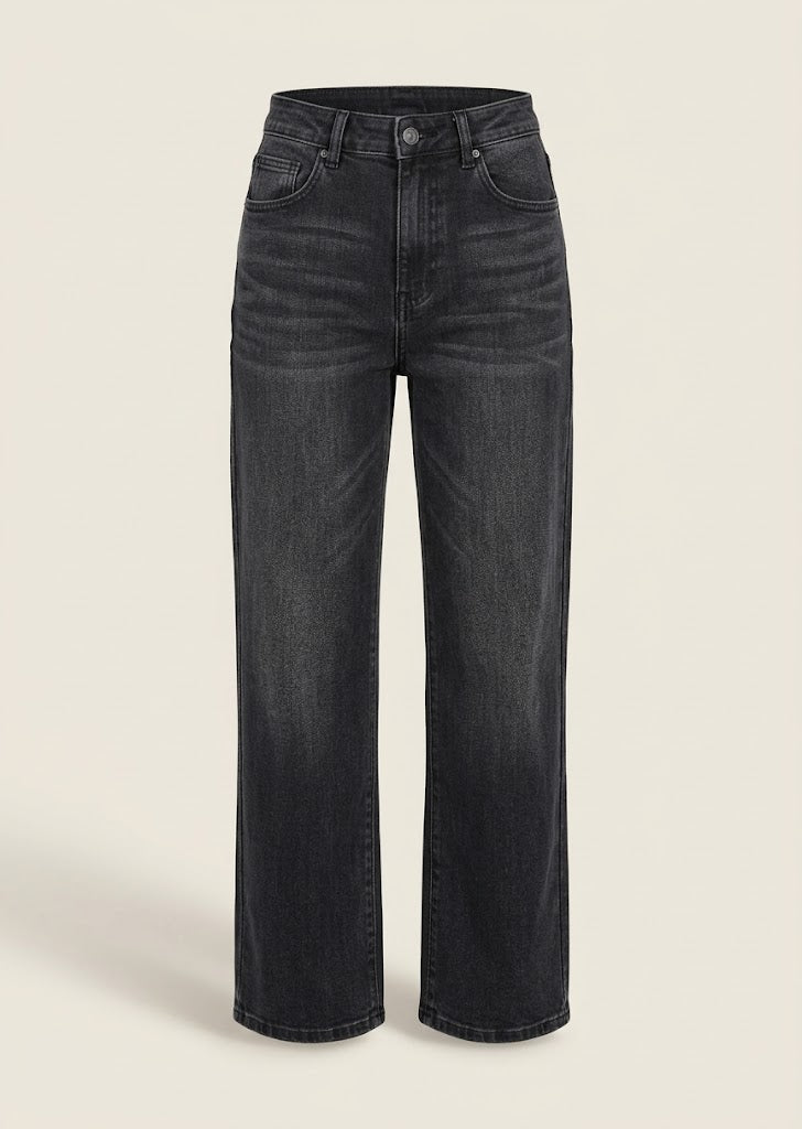 Straight Leg Washed Denim Jeans