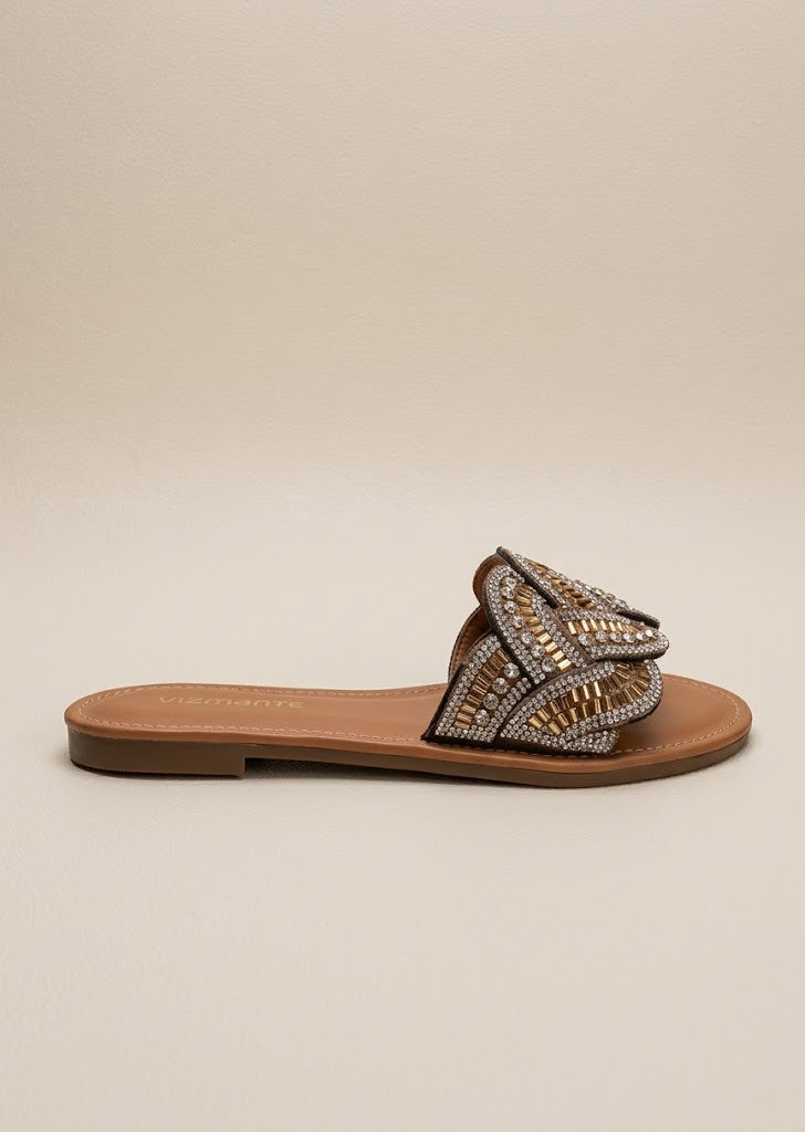 Beaded Crisscross Slide Sandals