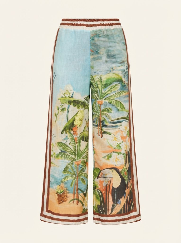 Graphic Tropical Wide Leg Pants