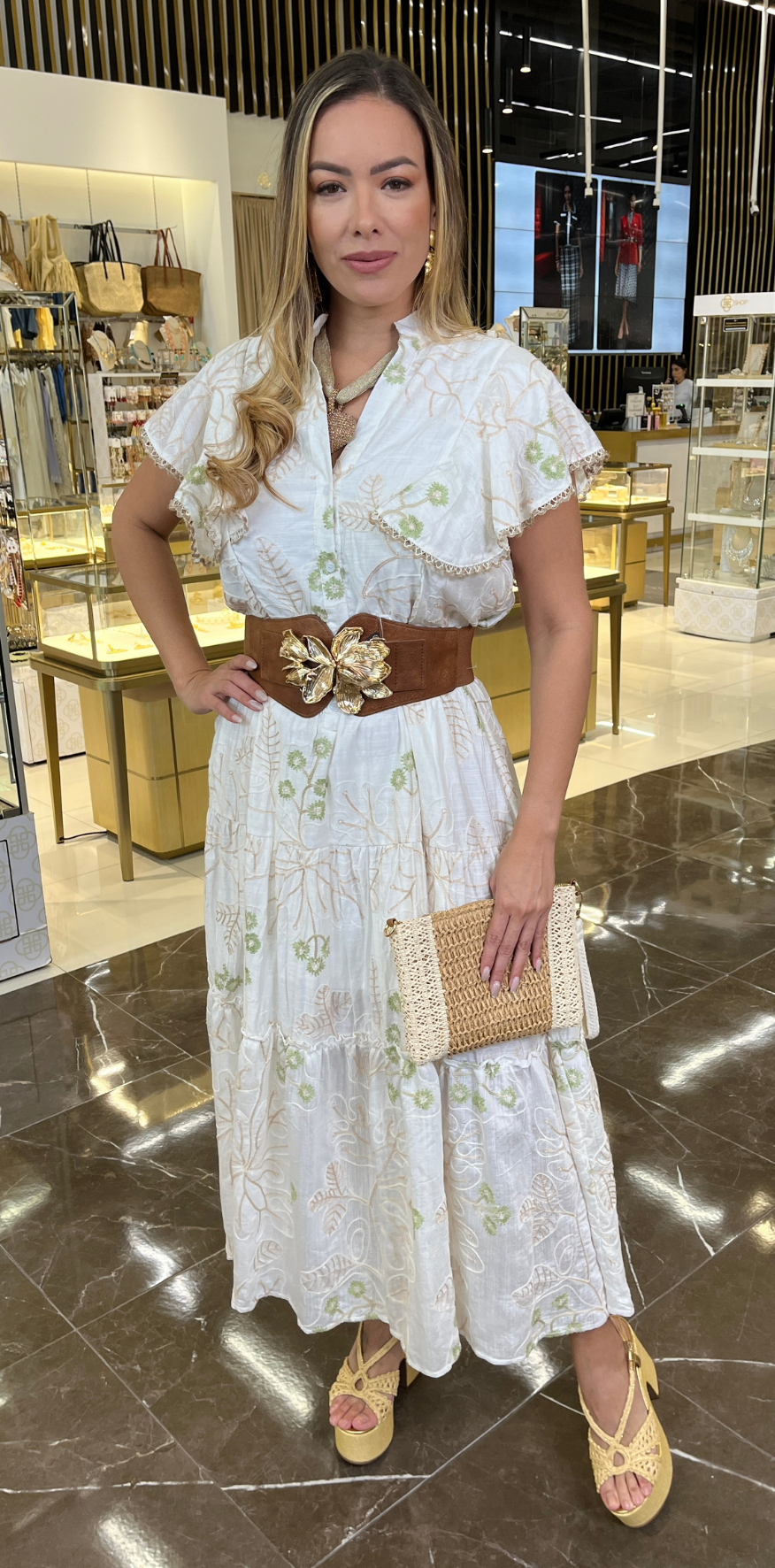 Green Floral Ivory Dress Ivory / S