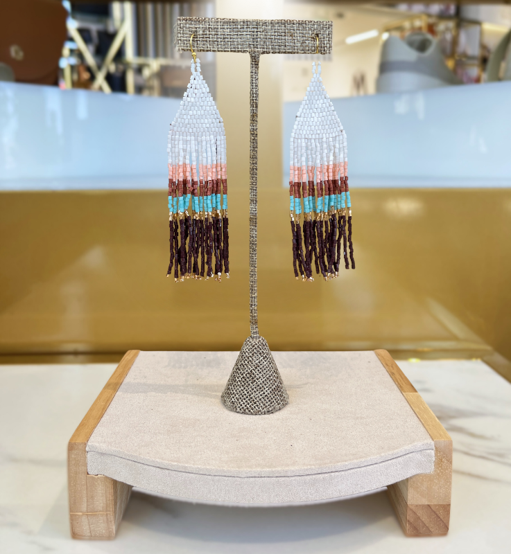 White and Brown Beaded Earrings