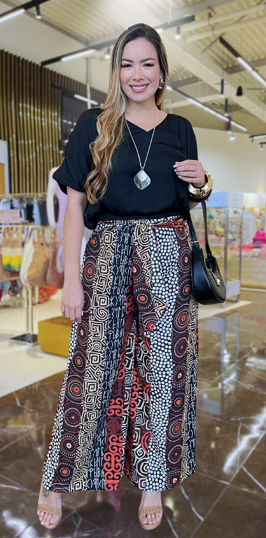 Graphic Print Black Pants