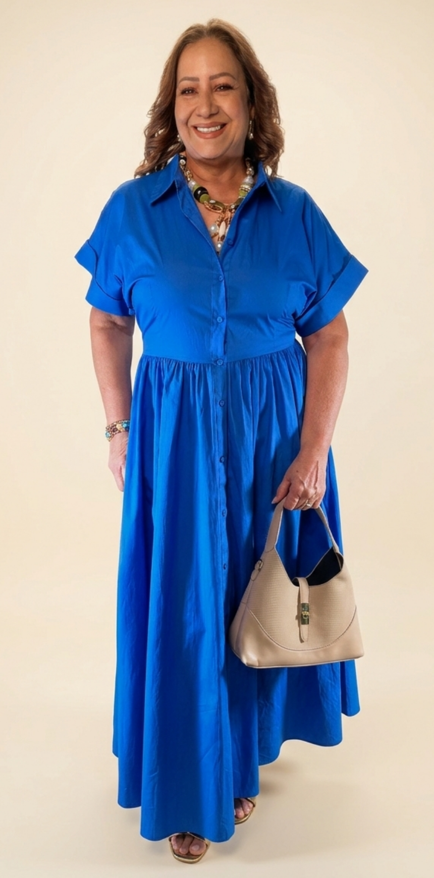 Royal Blue Pleated-Skirt Dress