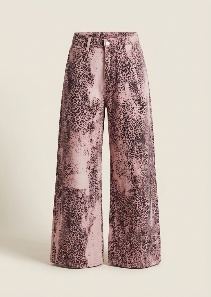 Acid Wash Leopard Print Jeans