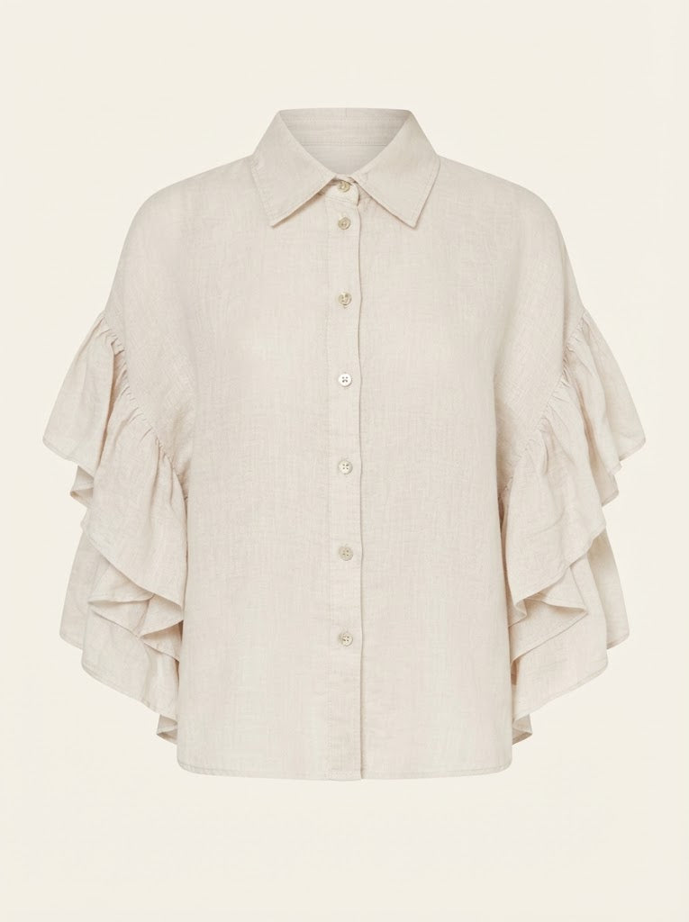 Linen Ruffle Sleeve Blouse