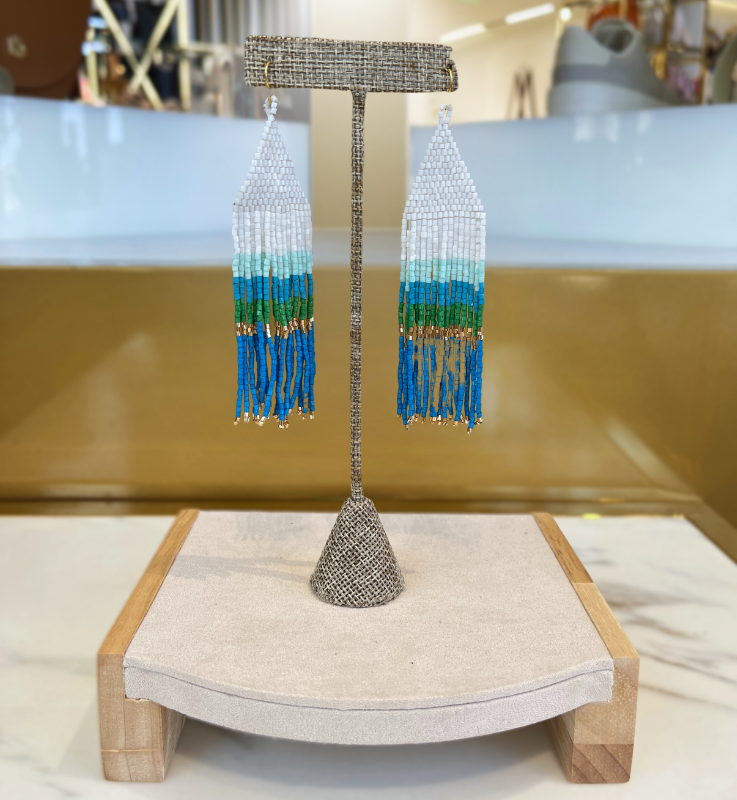 White and Blue Beaded Earrings