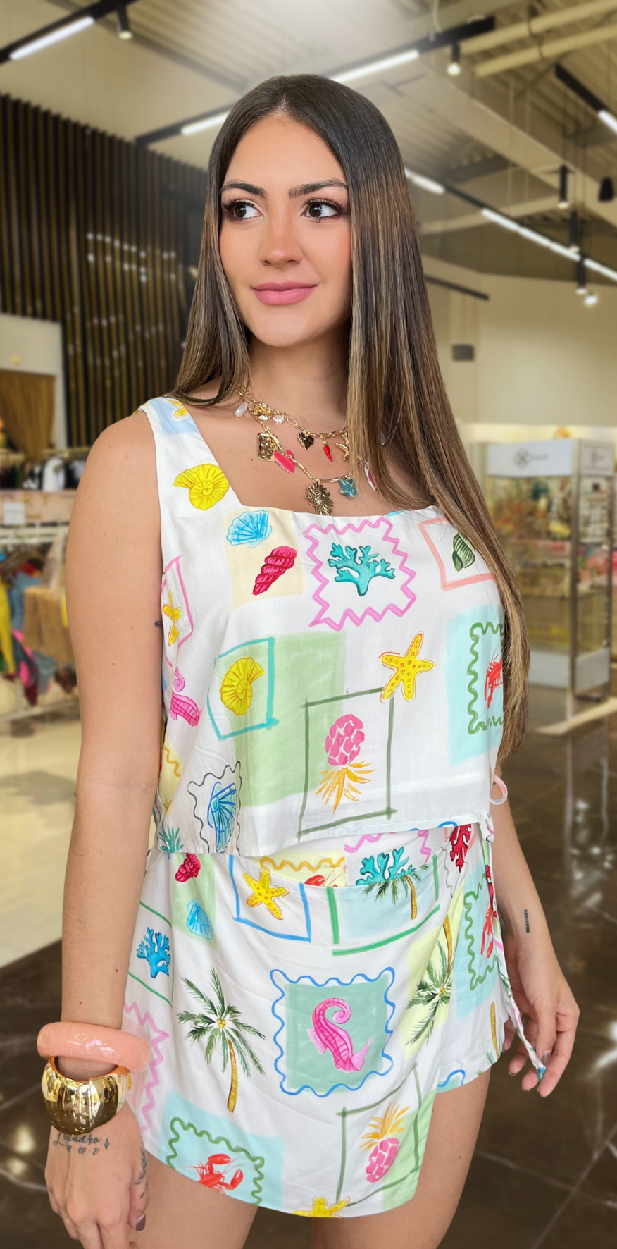 Seashell Print White Top