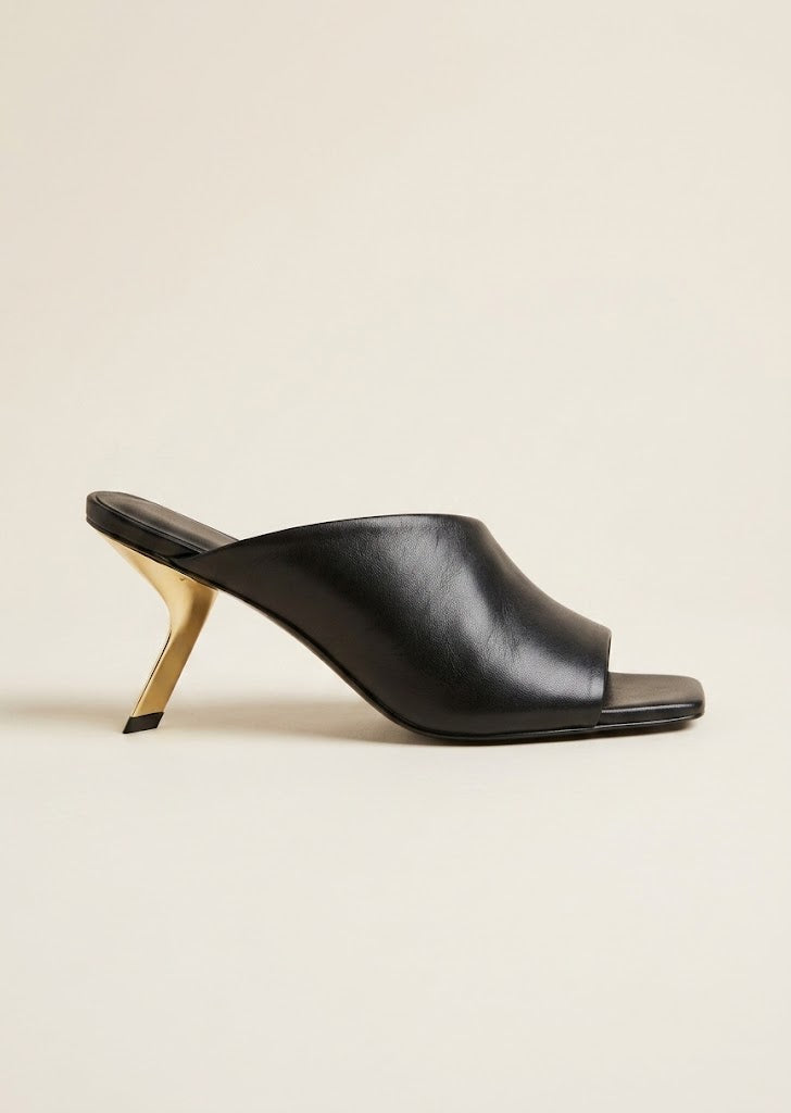 Sculpted Metallic Heel Mules