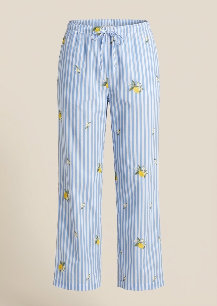 Embroidered Lemon Striped Pants