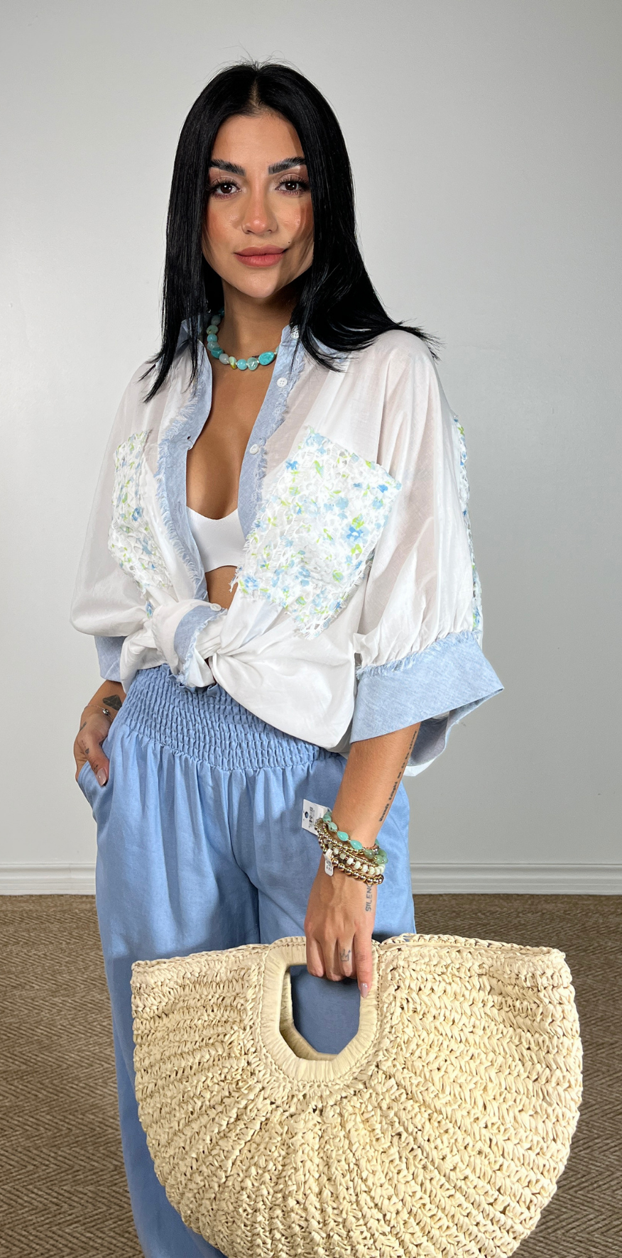 White Cotton Voile Floral Blouse