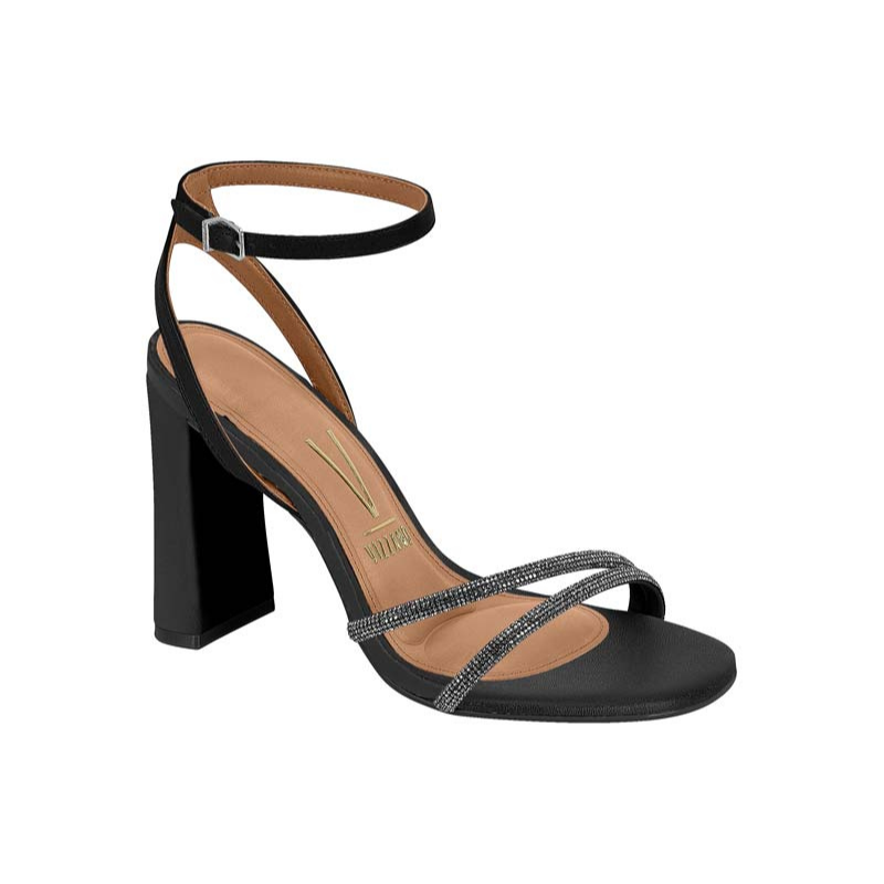 Black Glitter Straps Block Heels