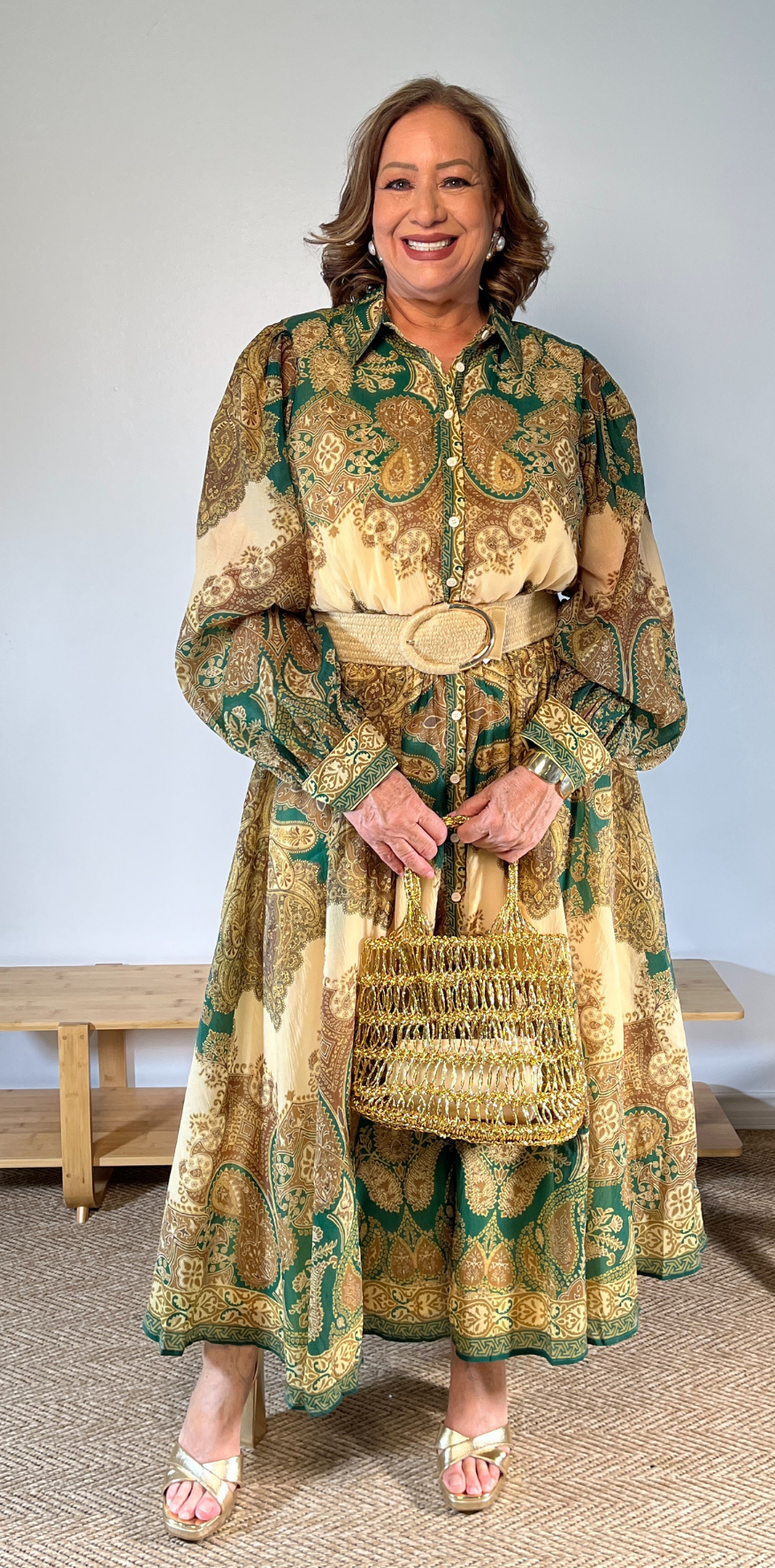 Green & Gold Paisley Dress