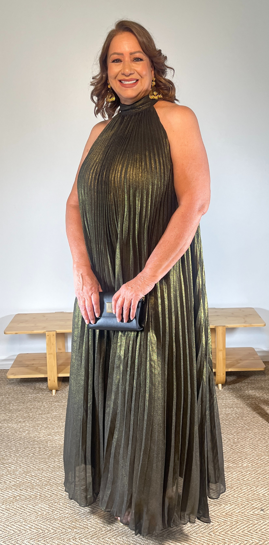 Glitter Olive Pleated Dress
