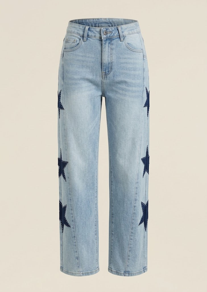 Star Patch Straight Leg Jeans