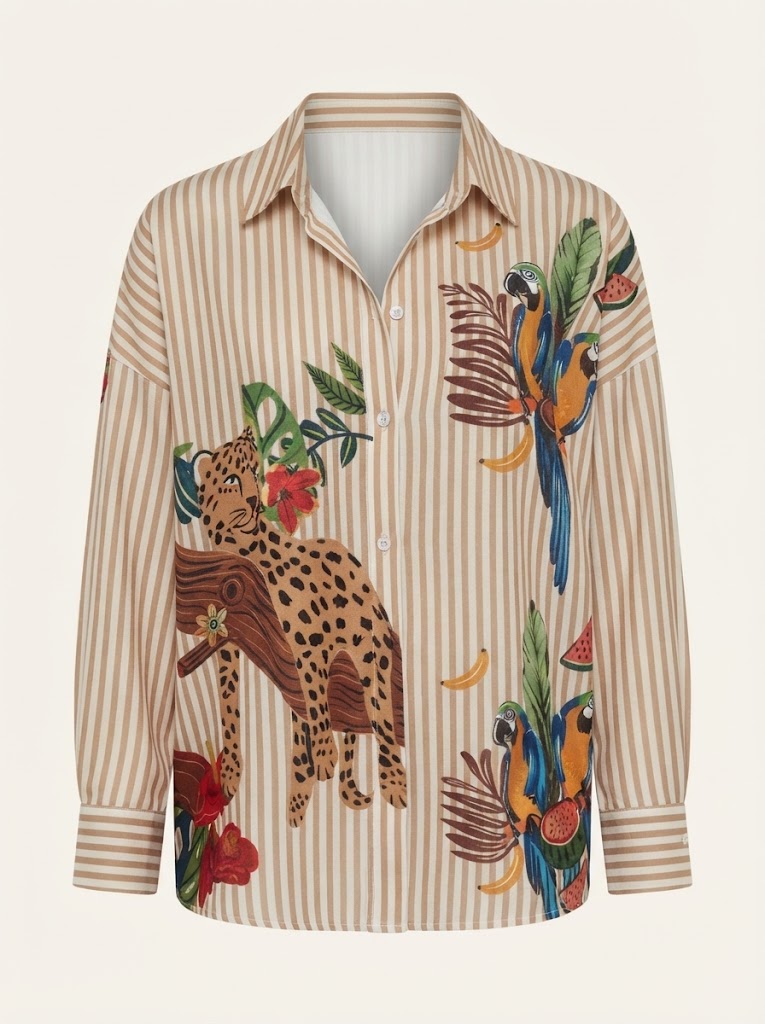 Striped Jungle Motif Shirt