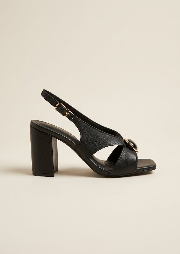 Buckle Accent Slingback Block Heels