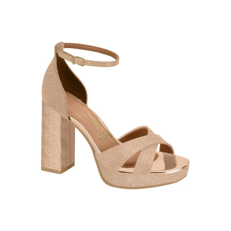 Rose Gold Cross Straps Block Heels