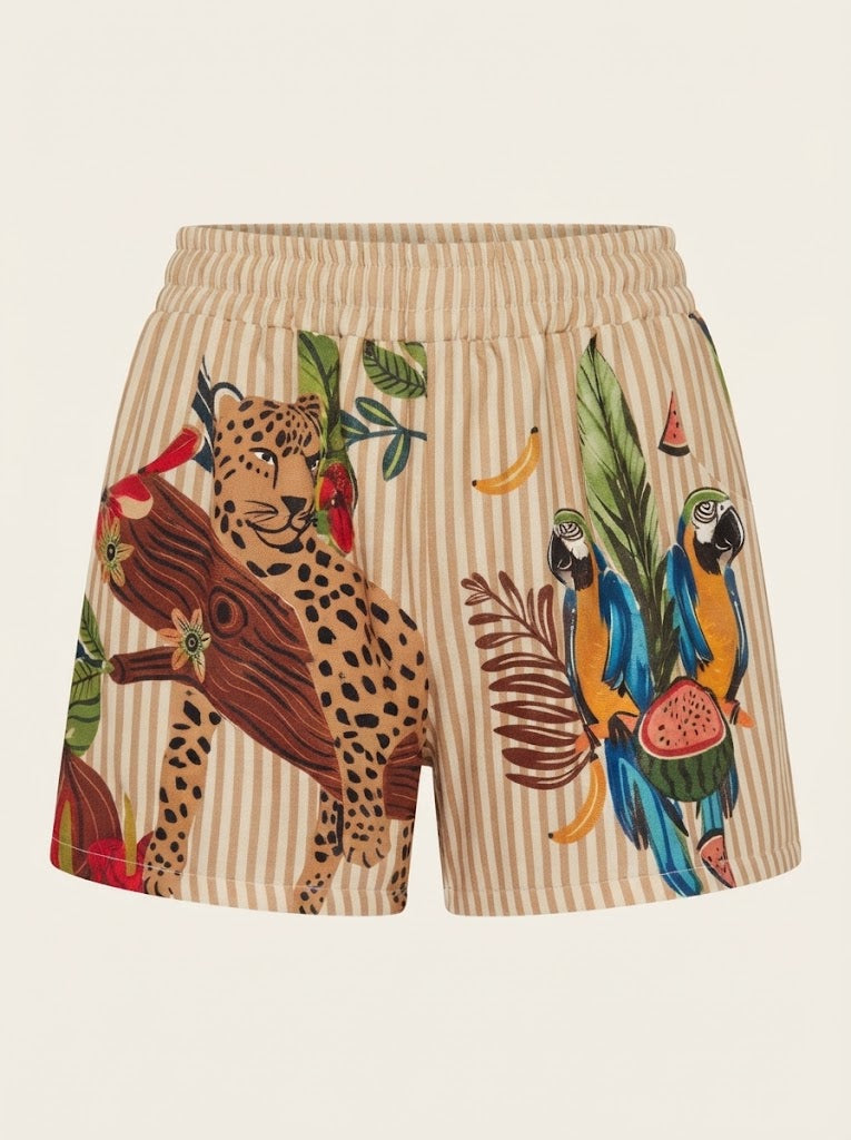 Striped Jungle Motif Shorts