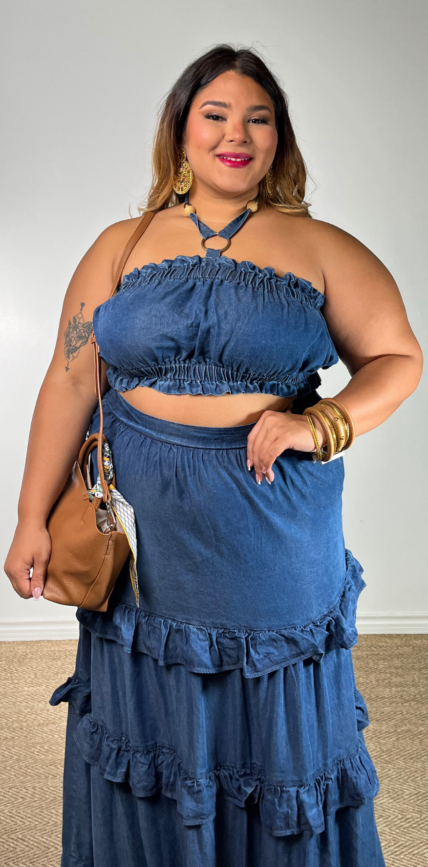Indigo Denim O-Ring Halter Top