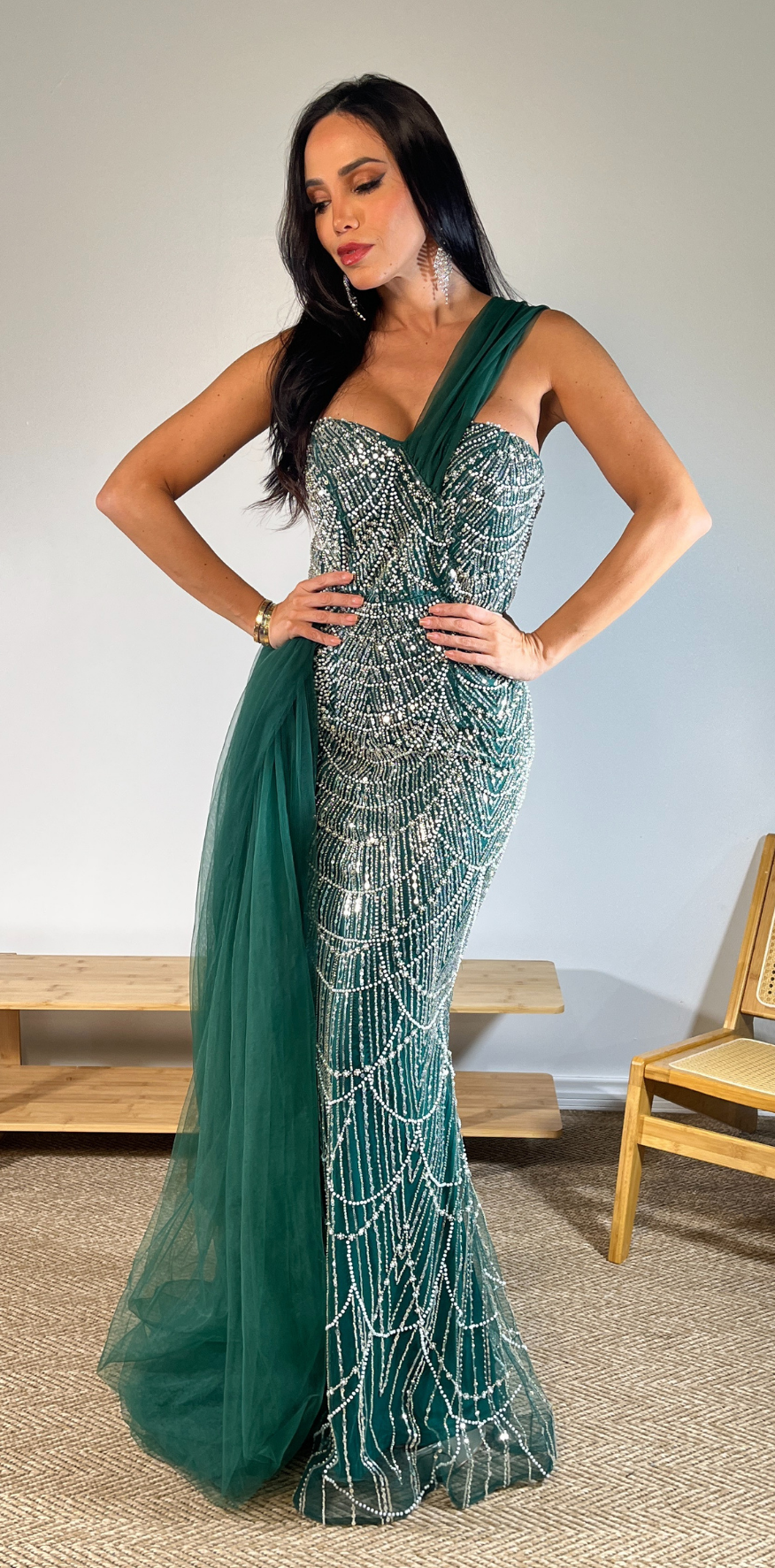Silver Sequin Green Dress