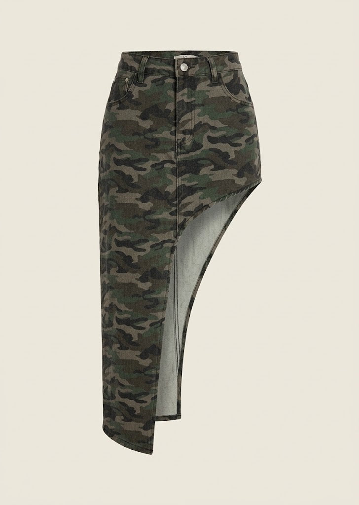 Camo Asymmetric Denim Skirt