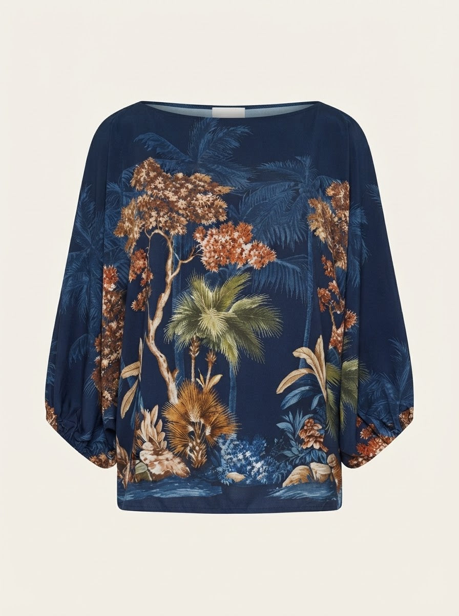 Graphic Boat Neck Blouse