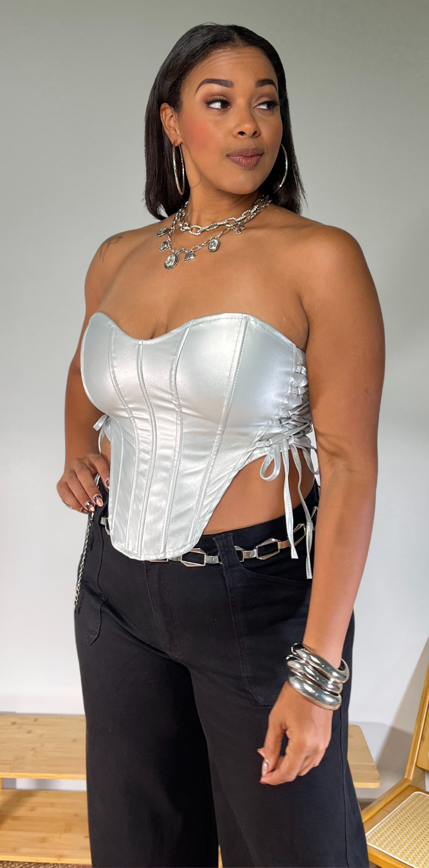 Silver Strapless Corset Top