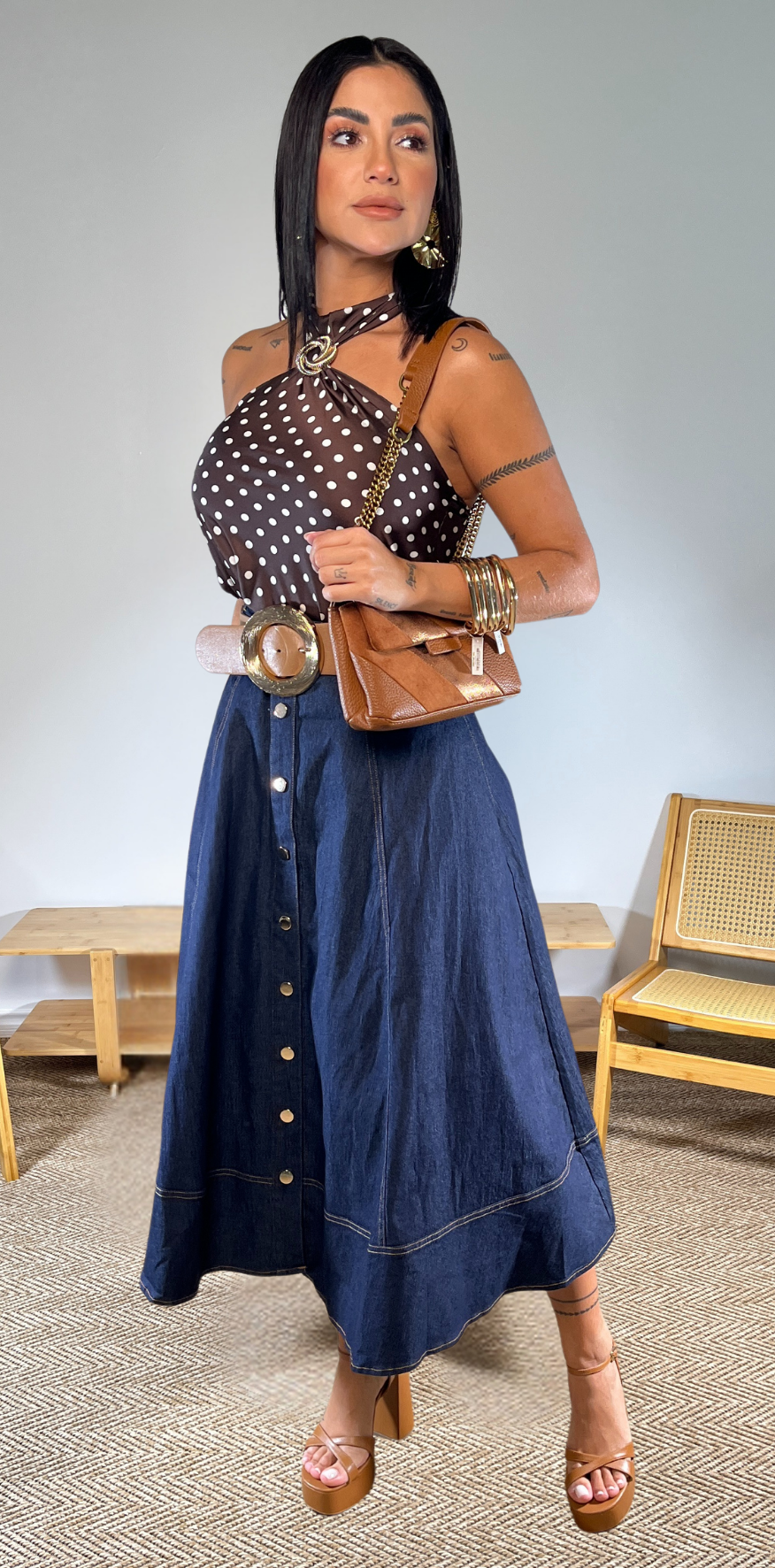 Blue Denim Buttoned Skirt