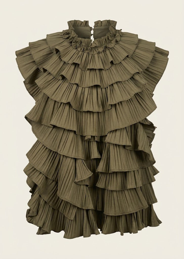 Pleated Ruffle Statement Blouse