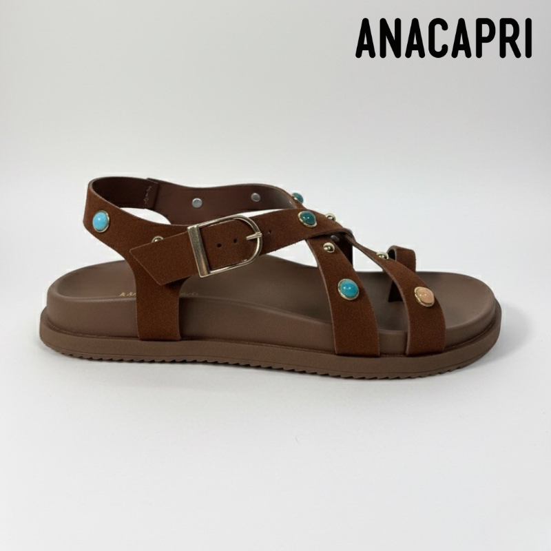 Mocha Studded Strappy Sandals