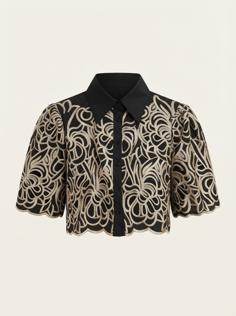 Embroidered Scallop Blouse