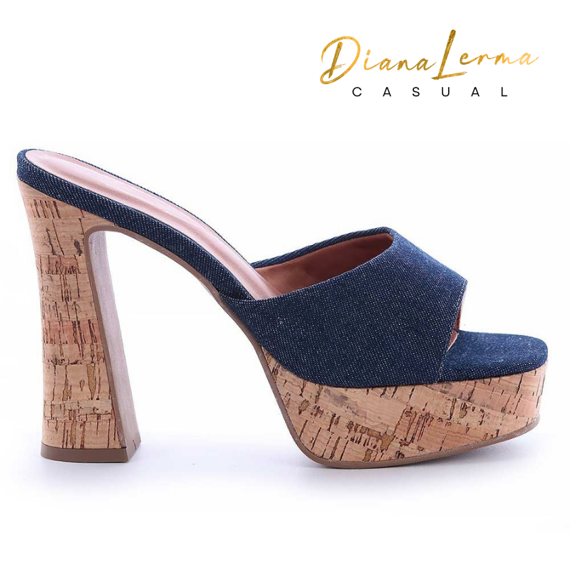 Denim Blue Strap Natural Heels
