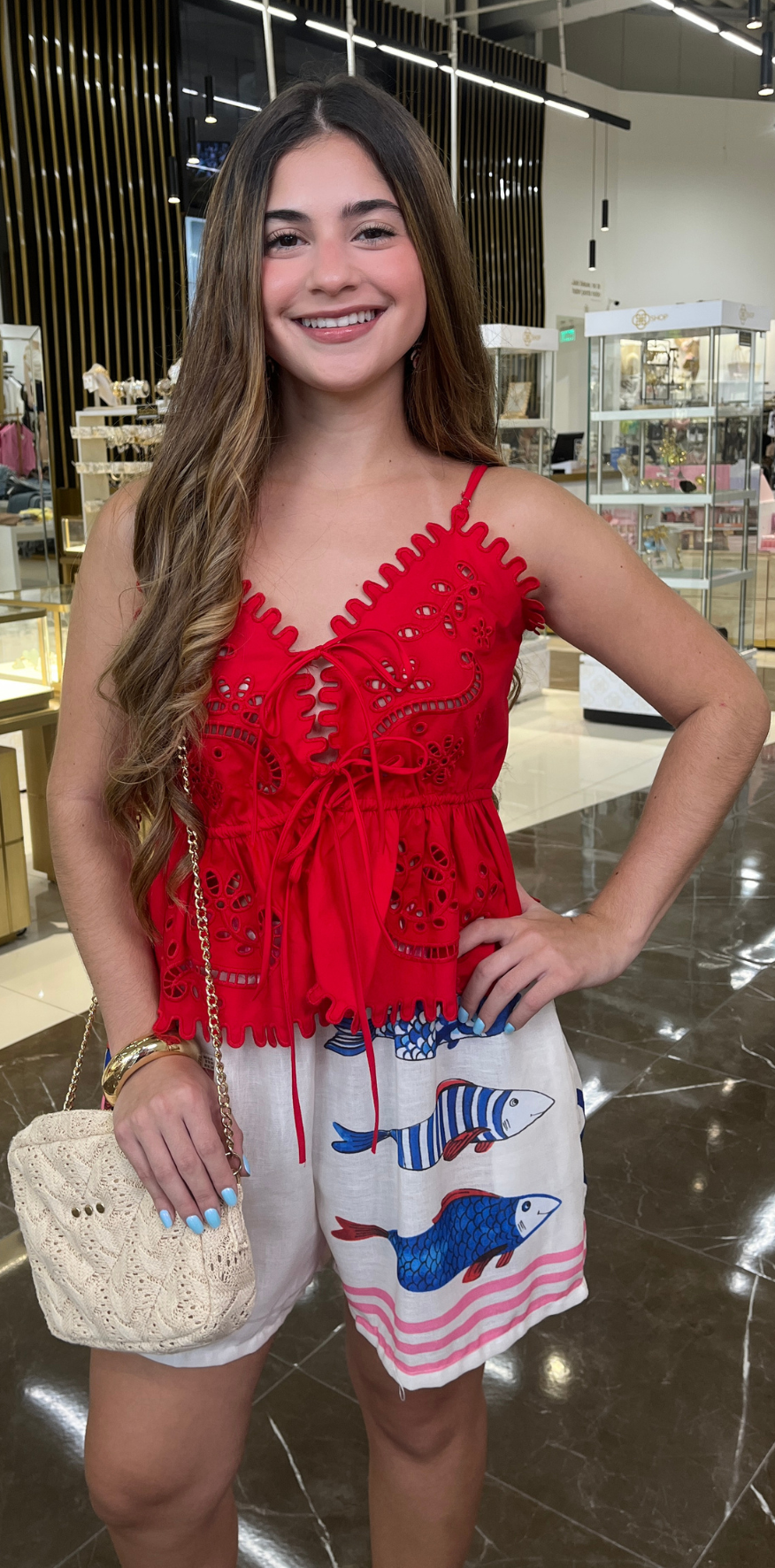 Red Eyelets Top